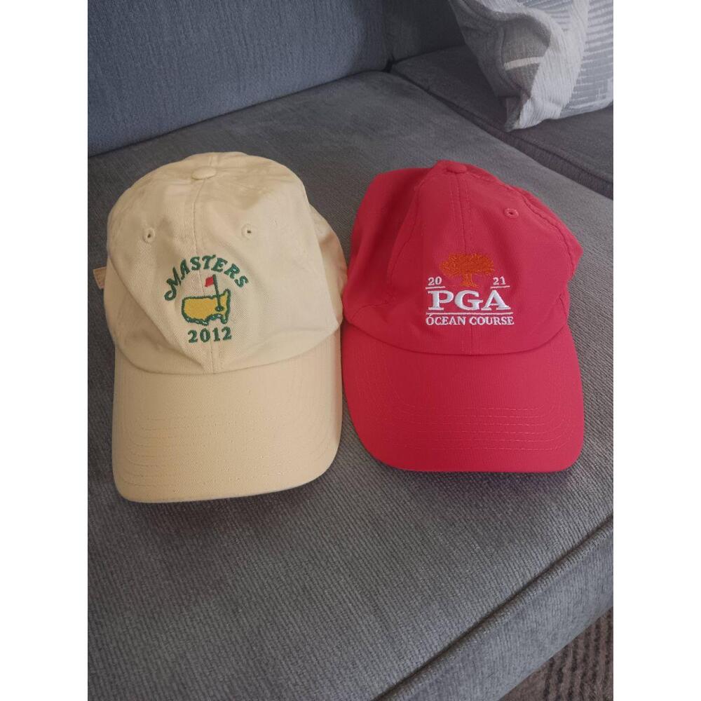 TWO Womens PGA and Masters Golf Hats Adjustable One Size Fits All- Embroidered